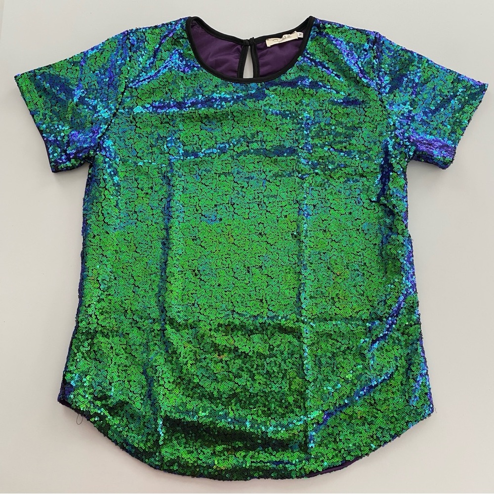 Mermaid Green Sequin Short Sleeve T-Shirt - Picture 8 of 10
